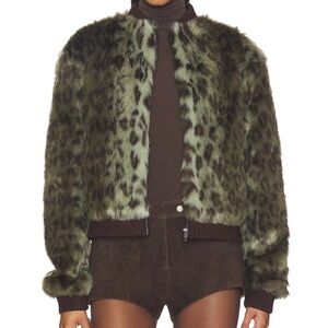 Unreal Fur Olive Leopard Faux Fur Jacket